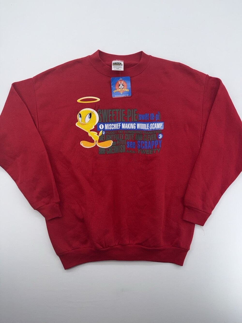 VTG 90s Tweety Bird Looney Tunes Shopping Sweatshirt Crewneck Size L Red NWT